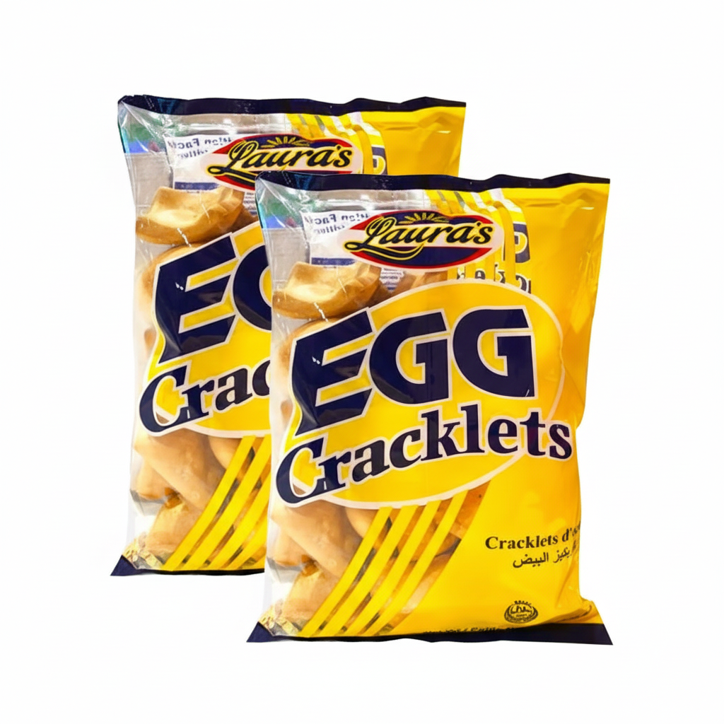 Two packages of Laura's Egg Cracklets on a white background with 'Mayo Filipino Store' logo.